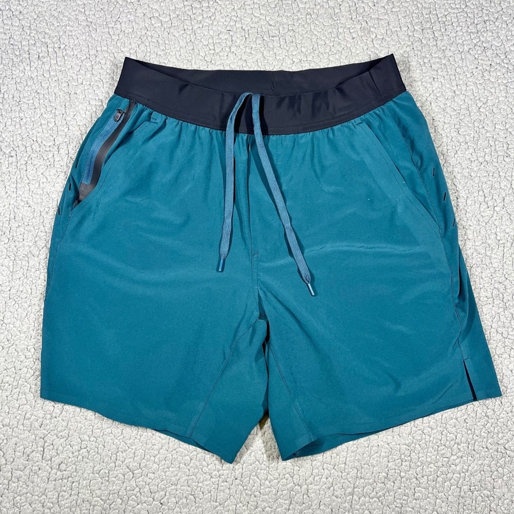 Ten Thousand Interval Shorts Mens Medium Teal Blue Black Lined Athletic Gym